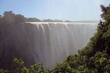 a waterfall with trees in the background