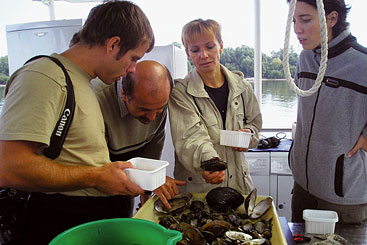 a group of people standing in a kitchen preparing food