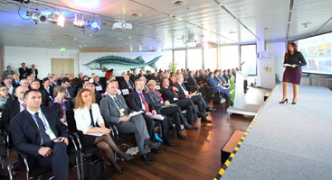 a group of people standing in a room