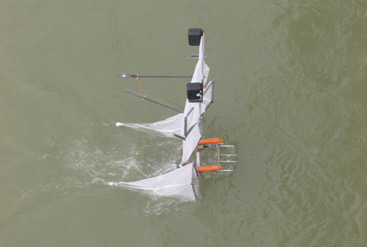 a person riding on the back of a boat