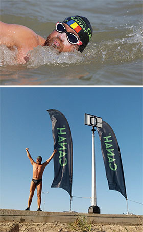 a man and woman swimming in the water