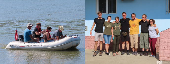 a group of people on a boat in the water