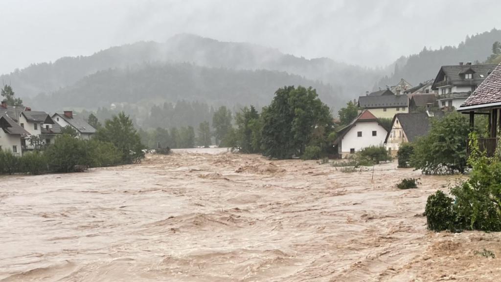 Areal picture of a flooded area in Slovenia 