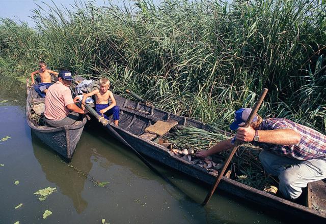 a group of people riding on boats