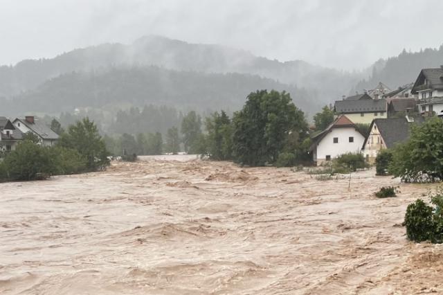 Areal picture of a flooded area in Slovenia 