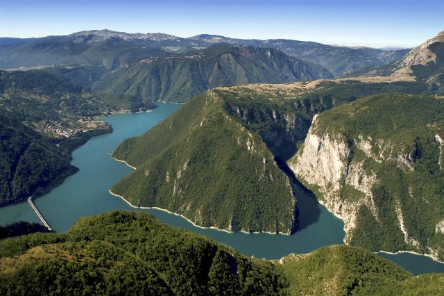 Areal view of the Piva Lake in Montenegro 